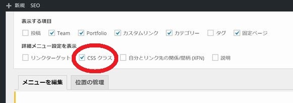 CSSクラスにチェックを入れる
